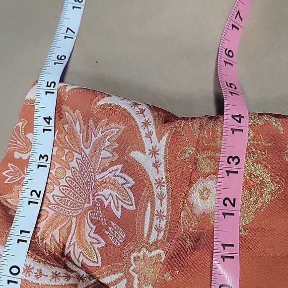 Free People Size 6 Orange-Copper, Gold & Cream Damask Strapless Mini Dress - Picture 7 of 13